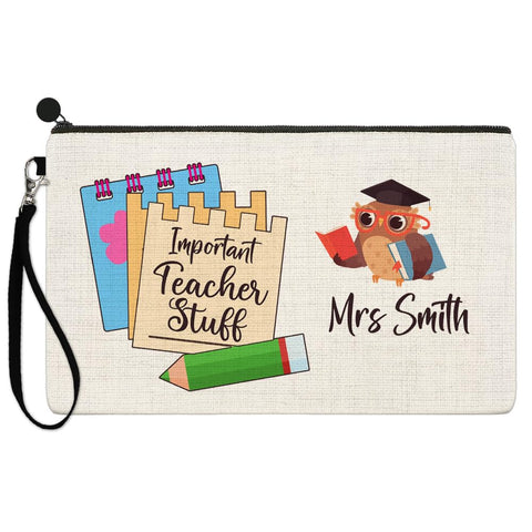 Personalised Important Teacher Stuff Pencil Case - Teacher Appreciation Thank You Gift - Makeup Bag Carry Case - Accessories Pouch for Nursery Preschool High School for Ladies / Mens Women Best Gift