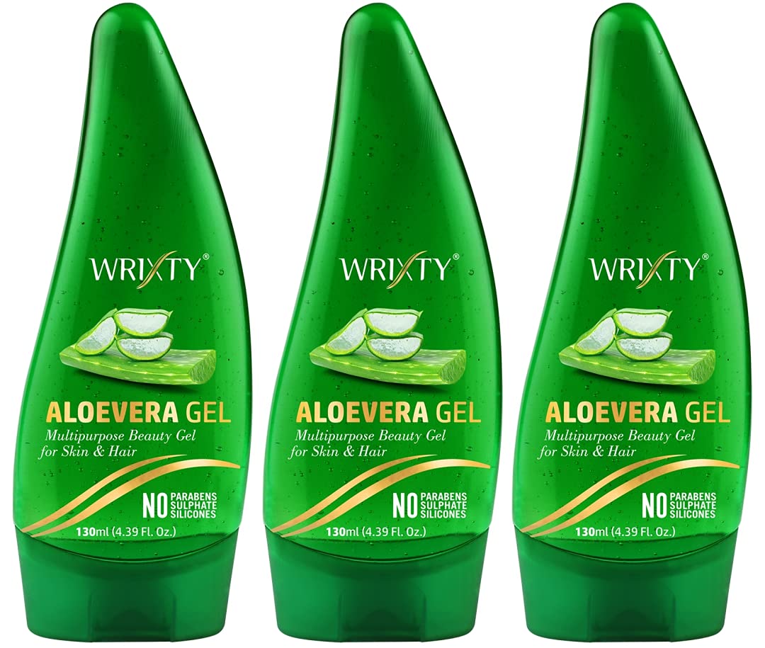 Wrixty Aloe Vera Multipurpose Beauty Gel Ultimate for Body, Skin and Hair for Men and Women | No Parabens, No Silicones, Mineral Oil, Colour, Synthetic Fragrance - 390ml (130ml x Pack 3)