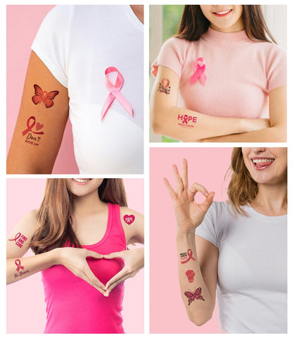 Pink Ribbon Temporary Tattoos Breast Cancer Awareness Tattoos Stickers for Women Girls, Breast Cancer Cheer Face Body Fake Tattoos Decals Waterproof Decoration Supplies for Party Favors 10 Sheets