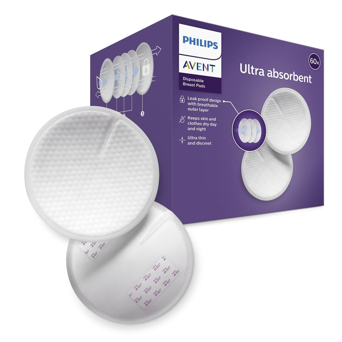 Philips Avent Disposable Breast Pads, SCF254/61, (Pack of 60) Transparant