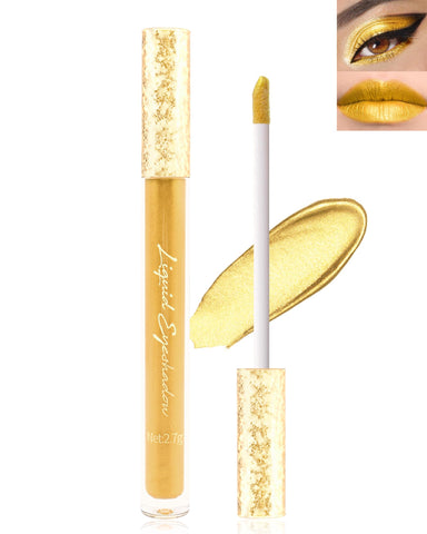 LYSdefeu Gold Yellow Metallic Liquid Eyeshadow & Lip Gloss- Matte Shimmer Gold Lipstick,High Pigment Eyeshadow,Longlasting Non-Stick Cup Waterproof Lip Stain Metallic Eye Makeup for Women