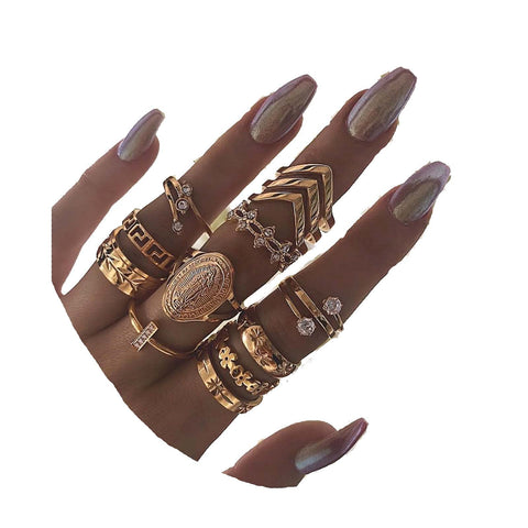 Yheakne Boho Rings Set Gold Snake Knuckle Rings Set Punk Midi Joint Rings Rhinestone Finger Rings Fashion Rings Accessories for Women and Teen Girls (Pattern 2)