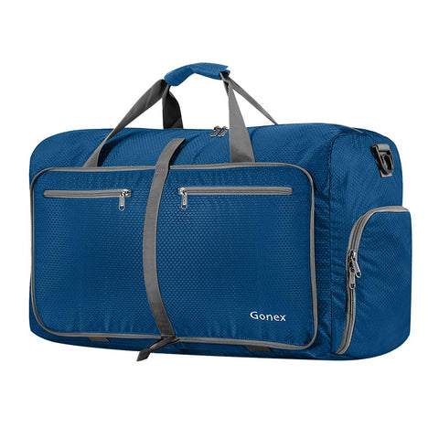 Gonex 60L Foldable Travel Duffle Bag for Luggage, Gym, Sport, Camping, Storage, Shopping Water & Tear Resistant Deep Blue