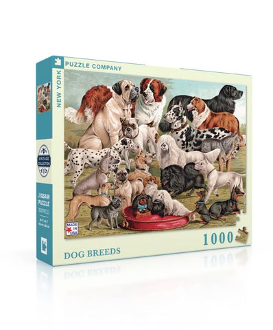 New York Puzzle Company - Vintage Images Dog Breeds - 1000 Random Cut Jigsaw Puzzle for Adults