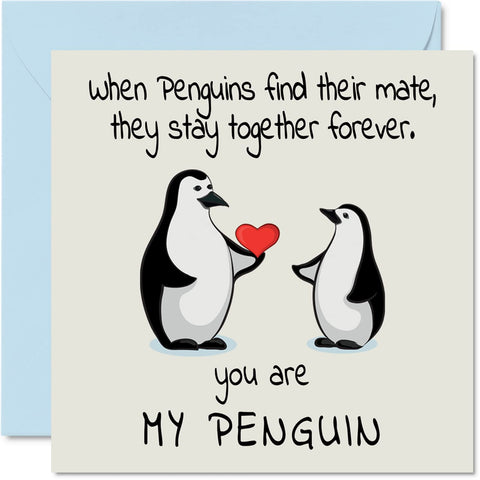 Valentines Card - You Are My Penguin - Cute Romantic Wedding Anniversary Card for Wife Husband Girlfriend Boyfriend Partner Friend Him Her, 145mm x 145mm Valentine's Day Greeting Cards for Fiancee