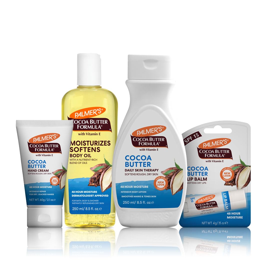 Palmers Cocoa Butter Body Care Set | Body Lotion | Moisturising Body Oil | Concentrated Cream | Ultra Moisturising Lip Balm