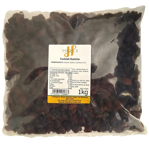 Hides Fine Foods - Turkish Raisins 1kg - GMO Free - Suitable for Vegetarians - Baking - Desserts - Cakes - Cookies - Tart - Mince Pies - Granola