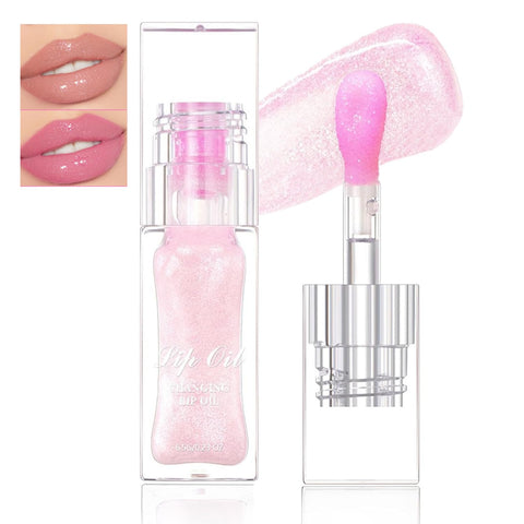 Color Changing Moisturizing Lip Glow Oil, Magic Plumping Lip Oil, Warm Change Color Changing Moisturizing Lip Gloss Long Lasting Nourishing Lip Glow Oil Non-sticky Primer Lip Tint (02 Shimmer Pink)