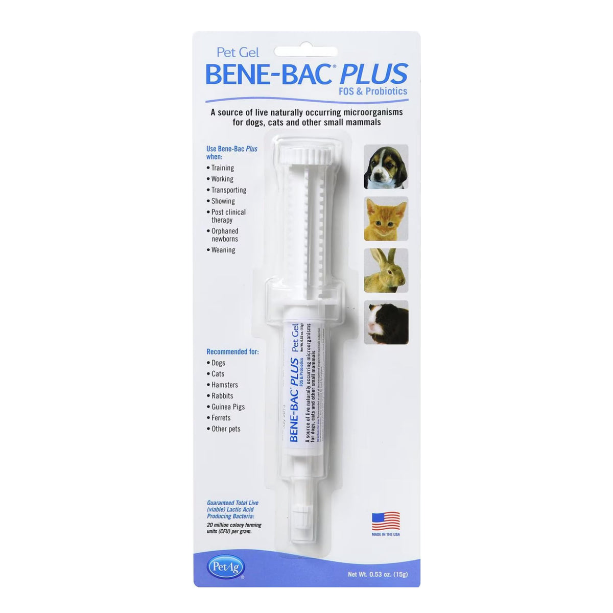 PetAg Bene-BacÃƒÆ’Ã†â€™Ãƒâ€ Ã¢â‚¬â„¢ÃƒÆ’Ã‚Â¢ÃƒÂ¢Ã¢â‚¬Å¡Ã‚Â¬Ãƒâ€¦Ã‚Â¡ÃƒÆ’Ã†â€™ÃƒÂ¢Ã¢â€šÂ¬Ã…Â¡ÃƒÆ’Ã¢â‚¬Å¡Ãƒâ€šÃ‚Â® Plus Pet Gel, FOS Prebiotic and Probiotic 15 gm.