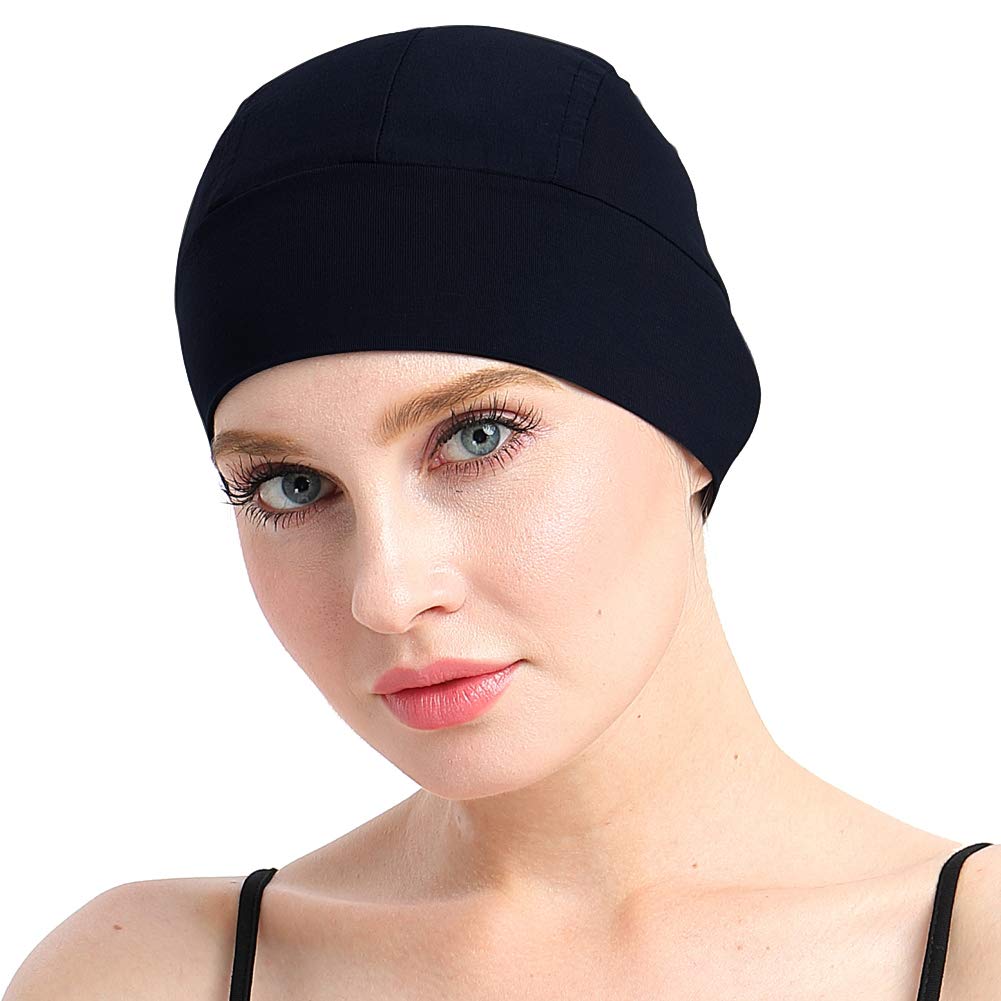 Elastic Lightweight Bamboo Night Sleep Cap for Chemo Patients Hair Loss Black