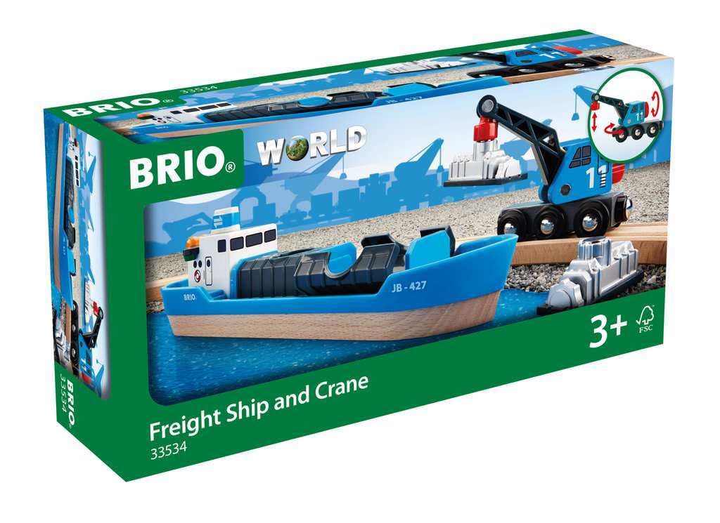 BRIO World Harbour Freight Ship Boat and Crane for Kids Age 3 Years Up - Wooden Railway Accessories & Add Ons