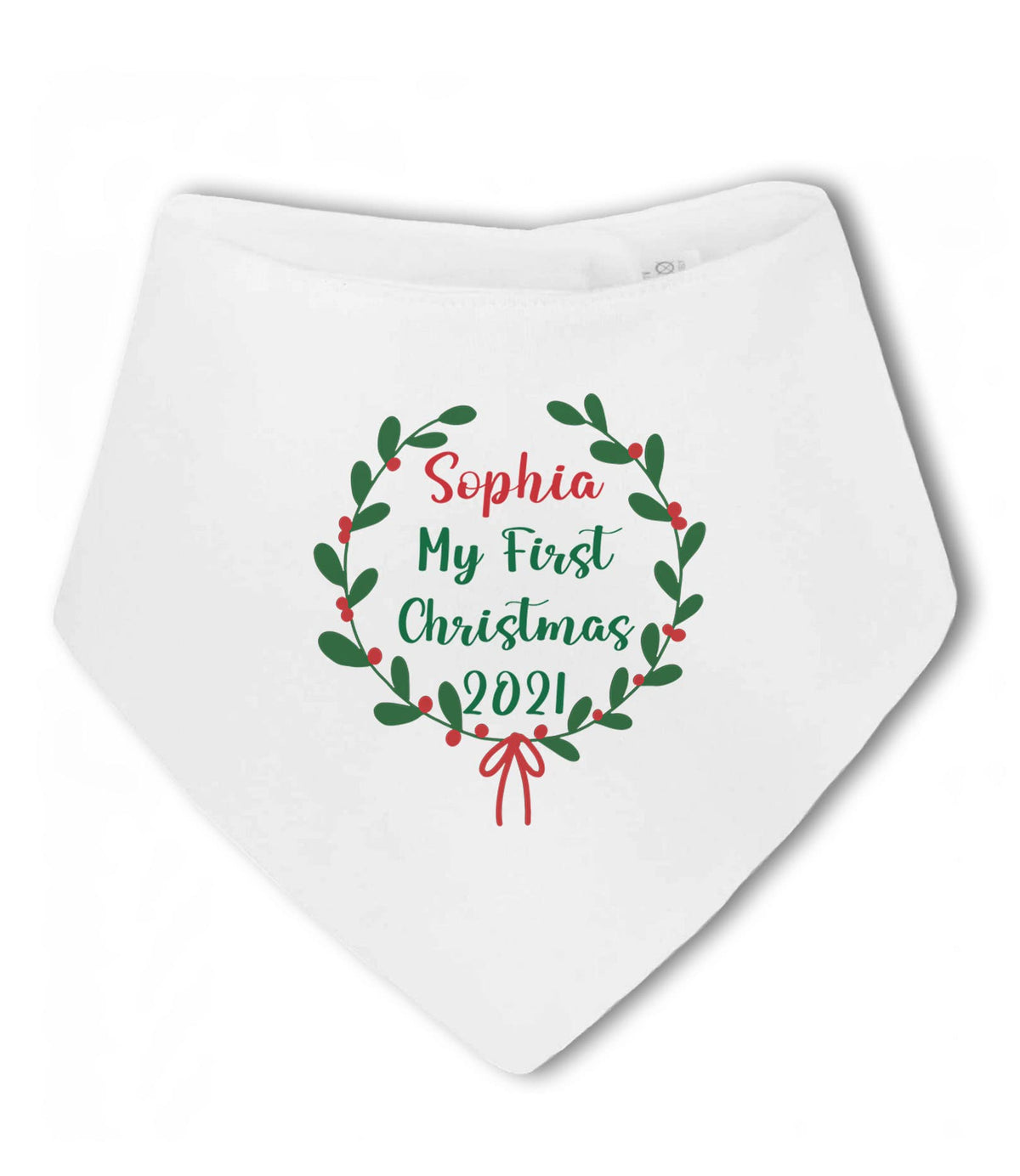 Simply Wallart Personalised My First Christmas Holly Wreath - Baby Bandana Bib, White, One Size