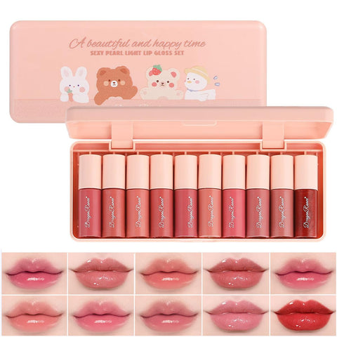 10 Colors Liquid Tint Stain,Korean Natural Moisturizing Lip Gloss, Long-Lasting&Non-Stick Cup,Multi-Use Lip and Cheek Tint Stain