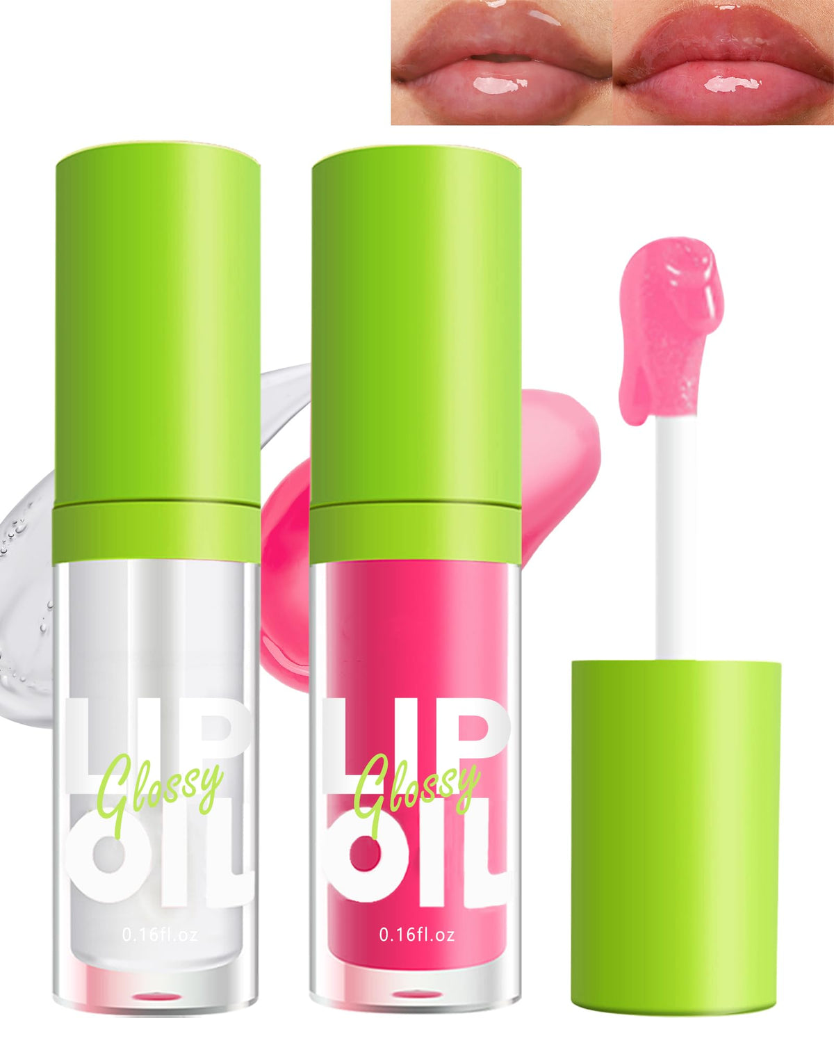 Fat Oil Lip Gloss-2Pcs Hydrating Lip Glow Oil Lipgloss, Tinted Clear Plumping lip Gloss,Pink Plumper Lip Stain Oil, Big Brush Head Lip Glaze,Long Lasting Non-sticky Vegan Glow Reviver Lip Oil Drip-1+2