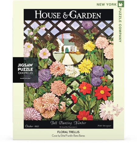 New York Puzzle Company - House & Garden Magazine Floral Trellis - 1000 Random Cut Jigsaw Puzzle for Adults by Ethel Franklin Betts Baines