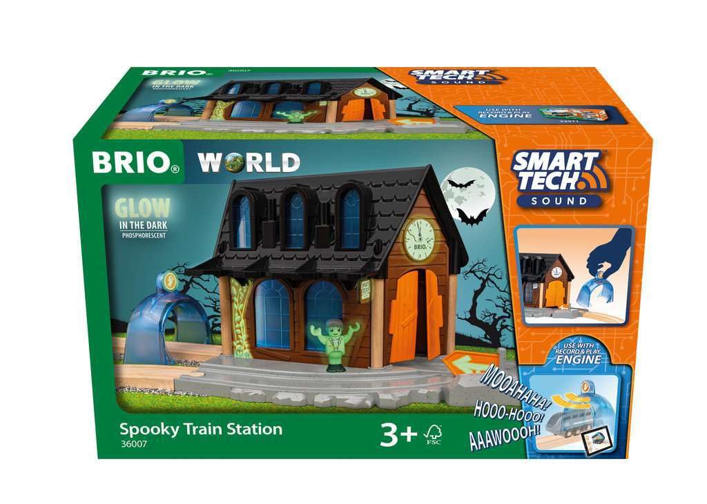 BRIO World - 36007 Smart Tech Sound Spooky Train Station | Kid-Friendly Train Set Accessory | Interactive Sound and Light Effects | Glow-in-The-Dark Feature | Made with FSC-Certified Wood