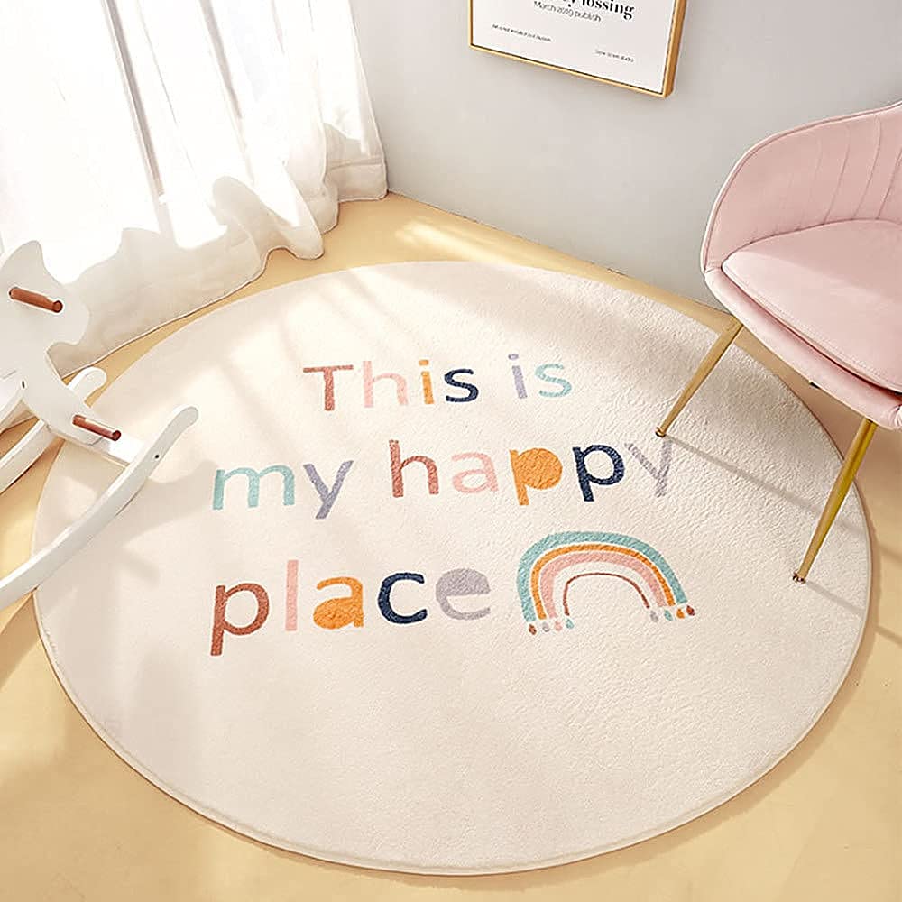 Poowe Round Kids Playroom Rug - Soft Alphabet Nursery Rug for Bedroom - Playtime Collection, Learning & Game Carpet for Classroom, Best Shower Gift for Infant Toddlers (Round 47.2", Rainbow)