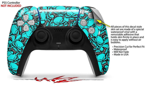 WraptorSkinz Skin Wrap Compatible with Sony PS5 DualSense Controller Scattered Skulls Neon Teal (Controller NOT Included)