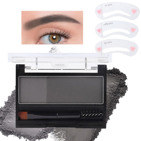 Kaely 2 Color Eye Brow Powder Makeup Kit,Eyebrow Contour Palette for Beginners,Brow Stamp Stencils Kit,Eyebrows Waterproof Gel with Brush,maquillaje para cejas,01 Light Gray+Natural Black