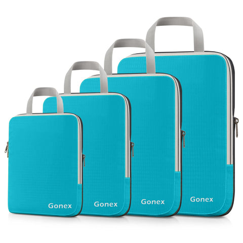 Gonex Compression Packing Cubes Extensible Organizer Bags For Travel Suitcase Organization Set of 4 Bags, Zipper, Turquoise