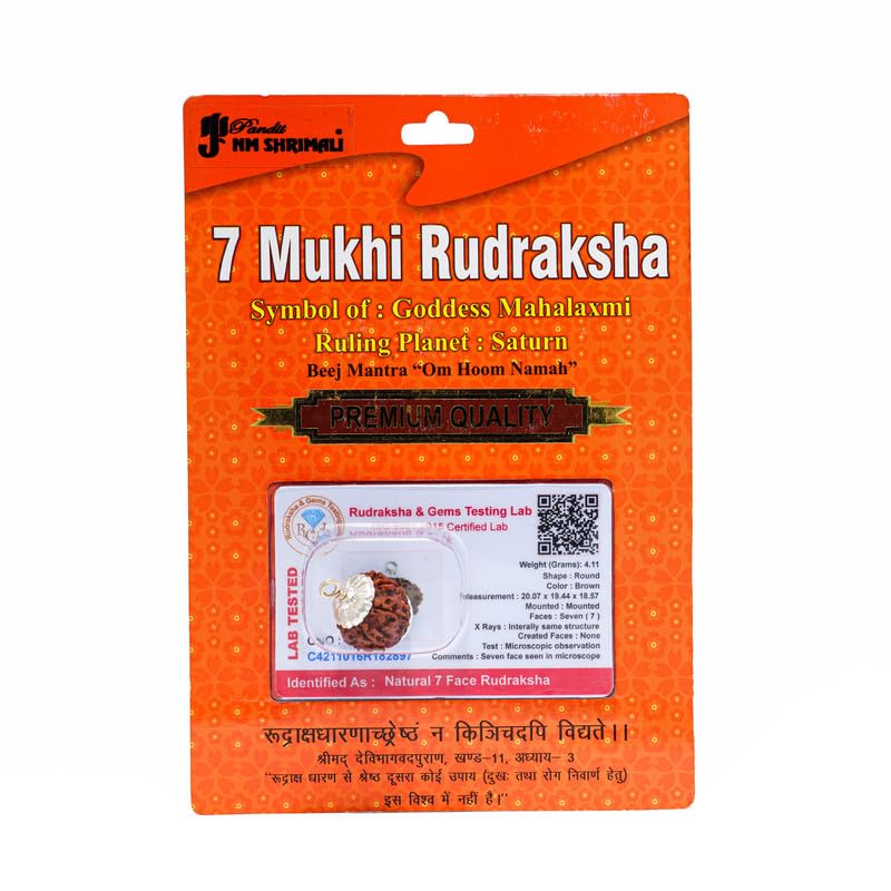 PANDIT NM SHRIMALI 7 Mukhi Rudraksha Nepali/Seven Faced Rudraksha Pendant Original Certified