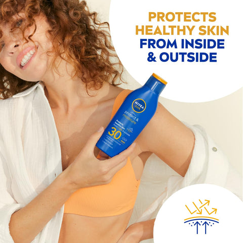 NIVEA SUN Protect & Moisture Sun Lotion SPF 30 (200 ml), Suncream with Vitamin E, Provides 48H Moisture & Immediate UVA & UVB Protection