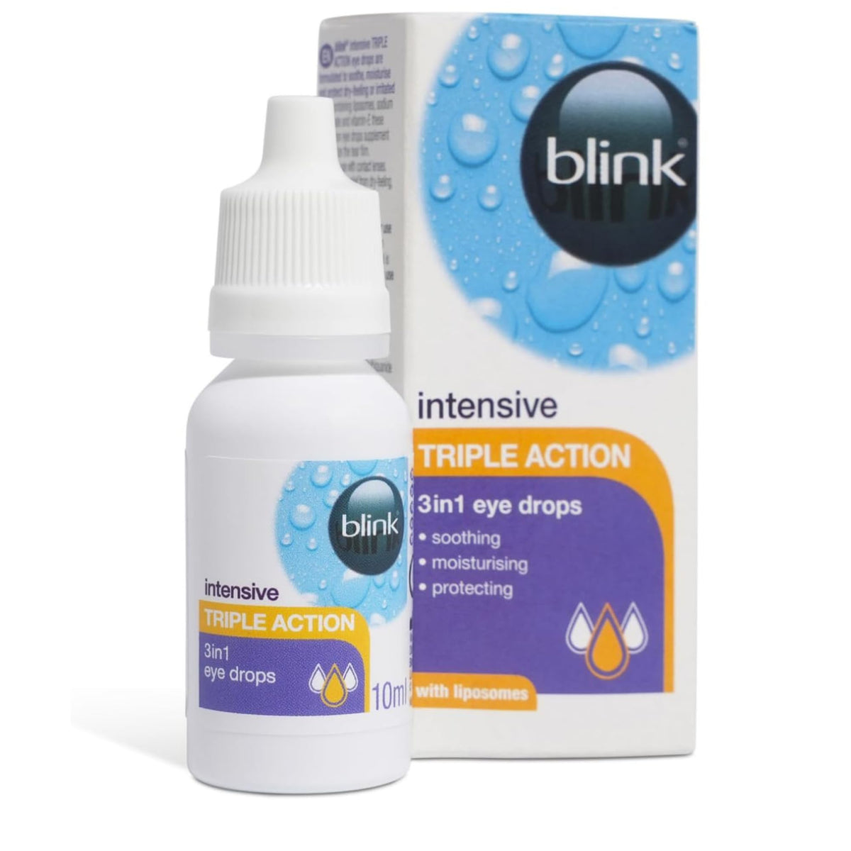 Blink Intensive Triple Action Eye Drops for Dry,Tired and Irritated Eyes - Moisturising Eye Drops with Liposomes, Hyaluronate and Vitamin E, Suitable for Contact Lens Users,Refreshing Eye Drops,10 ml