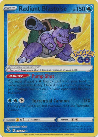 Radiant Blastoise - 018/078 - Pokemon Go - Shiny Pokemon Card