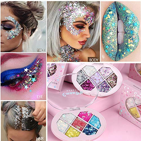 AKARY Glitter Eyeshadow Palette Makeup 7 Colors, Party Diamond Shiny Colorful Eye Makeup Palettes Long Lasting Waterproof Halloween Holiday Makeup, Glitter High Pigmented Eye Shadow Powder for Face Body (02)