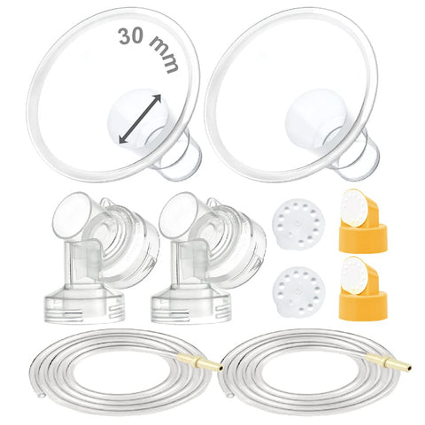 Maymom MyFit Pump Parts Compatible with Medela PersonalFit Medela Breast Pump, Pump in Style Advanced, Lactina, Symphony, Incl Exra Large Breast Pump Flange (30mm) Base Connector Valve Membrane Tube