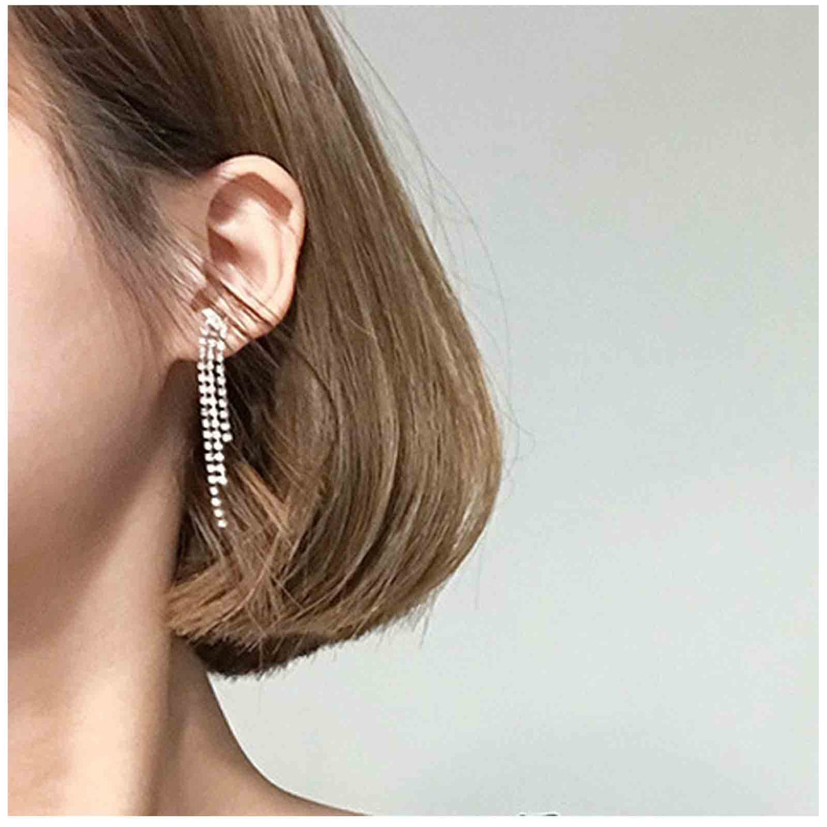 Yheakne Boho Rhinestone Tassel Earrings Long Fringe Drop Dangle Earrings Silver Crystal Chain Tassel Earrings Vintage Chandelier Chain Studs Earrings Luxury Statement Earrings Jewelry for Women and Girls Gifts (Shorter)