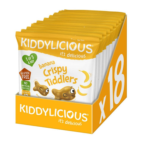 Kiddylicious Banana Crispy Tiddlers - Delicious Real Fruit Treat for Kids - Suitable for 12+ Months - 18 Packs