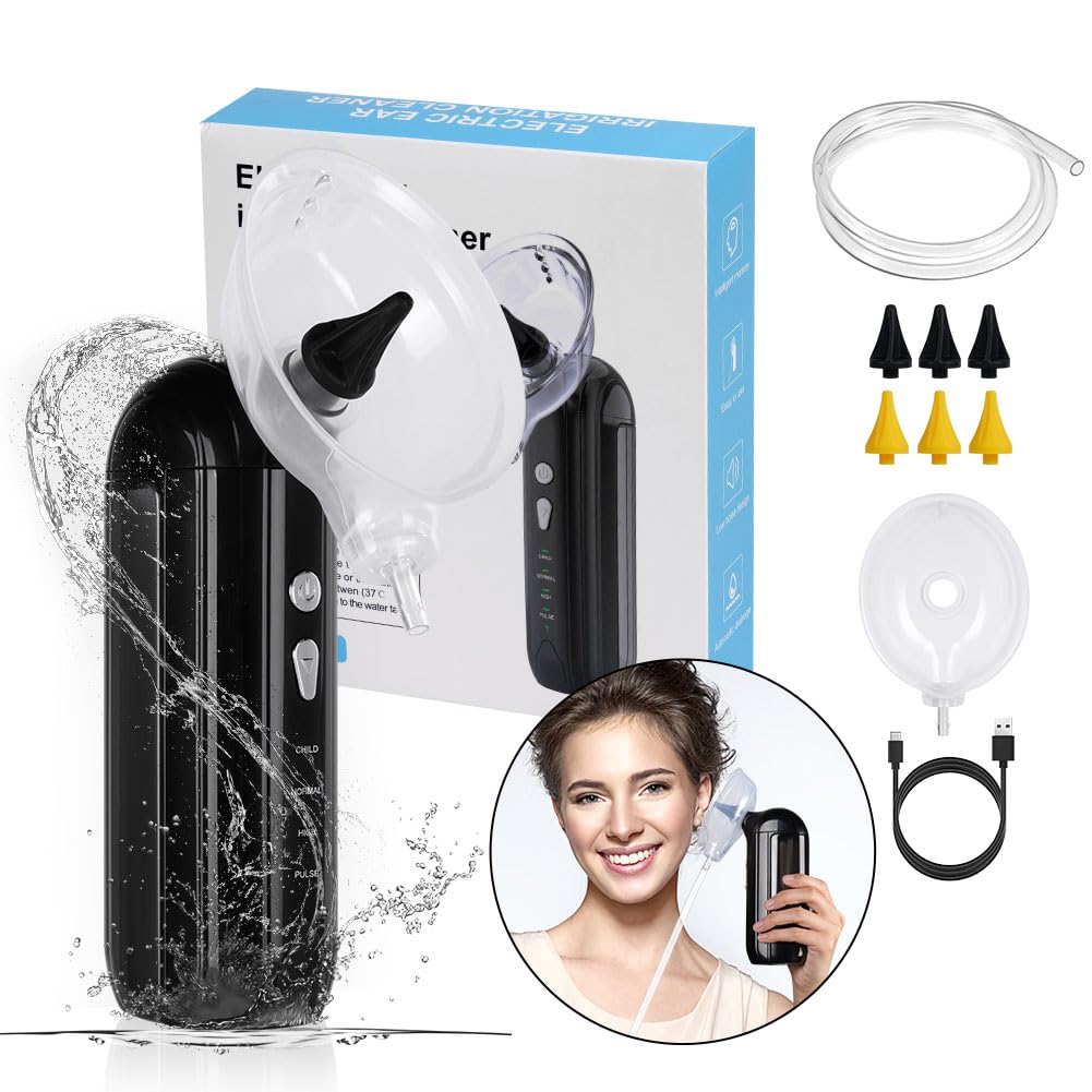 HOTUT Ear Wax Removal Kit, Electric Ear Irrigation kit with 6 Nozzle, 4 Pressure Settings for Ear Wax Removal Tool, Ear Cleaning Kit, IPX6 Waterproof / USB Rechargeable / 3H Use / Washable - Earmuffs