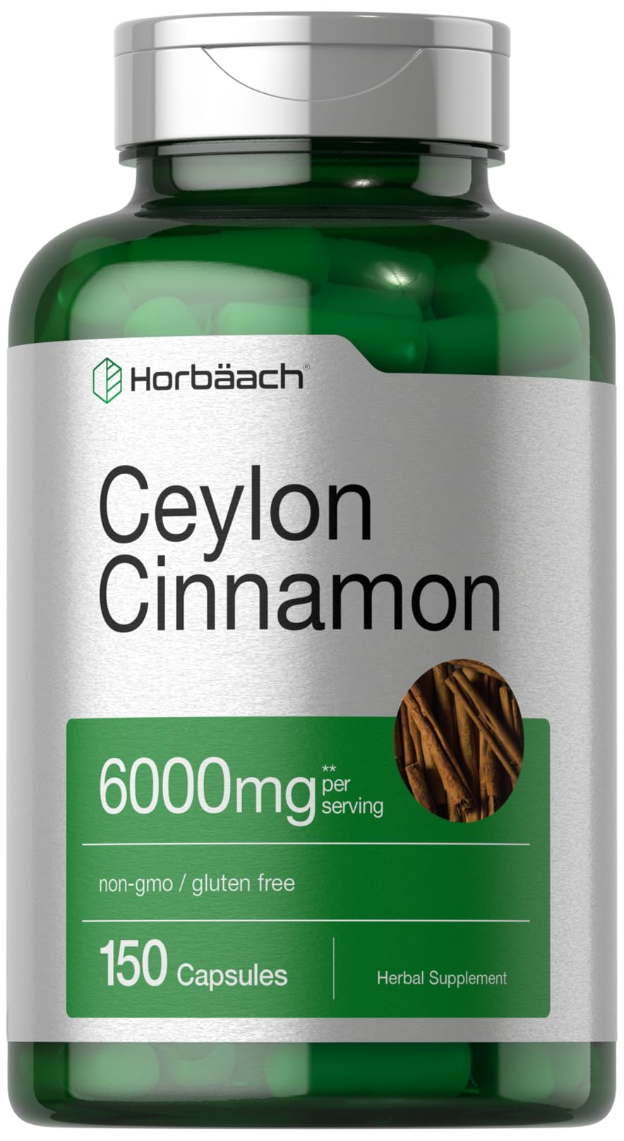 Ceylon Cinnamon Capsules | 6000 mg | 150 Count | Non-GMO & Gluten Free Supplement | by Horbaach