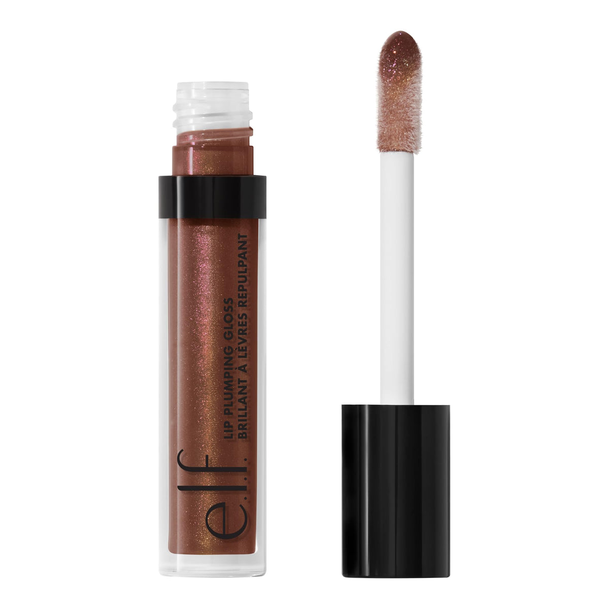 e.l.f. Lip Plumping Gloss, High-Shine Sheer Color, Hydrates & Creates Fuller Lips With Vitamin E, Vegan & Cruelty-Free, Chocolate Glaze, 0.09 Fl Oz