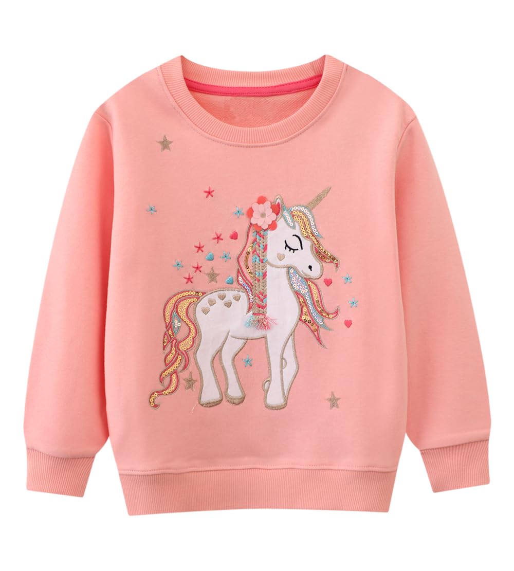 Little Hand Toddler Girls Unicorn Jumpers Cotton Long Sleeve Girls Casual Sweatshirt Top Kids Outfit Children Pullover Age 6-7 Year