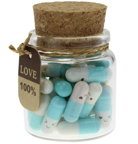 INFMETRY Cute Capsules in a Glass Bottle Lovely Pill Notes Valentines Day Gifts for Her Him Boyfriend Girlfriend Mom Birthday Anniversary Couples Gifts For Women Men (25pcs Light Blue)