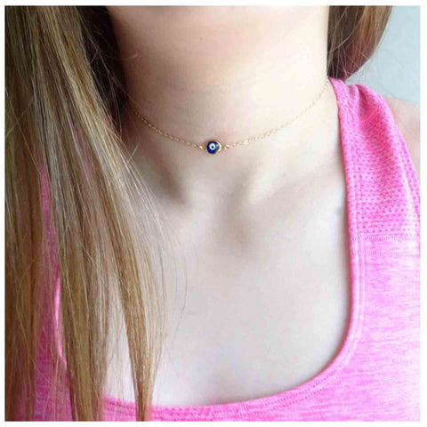 Yheakne Boho Evil Eye Choker Necklace Blue Eye Pendant Necklace Minimal Gold Chain Necklace Lucky Eye Necklace Amulet Chain Jewelry for Women and Girls