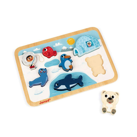 Janod Arctic Chunky Wood Puzzle - 7 Pieces - Ages 18 Months+ - J07094