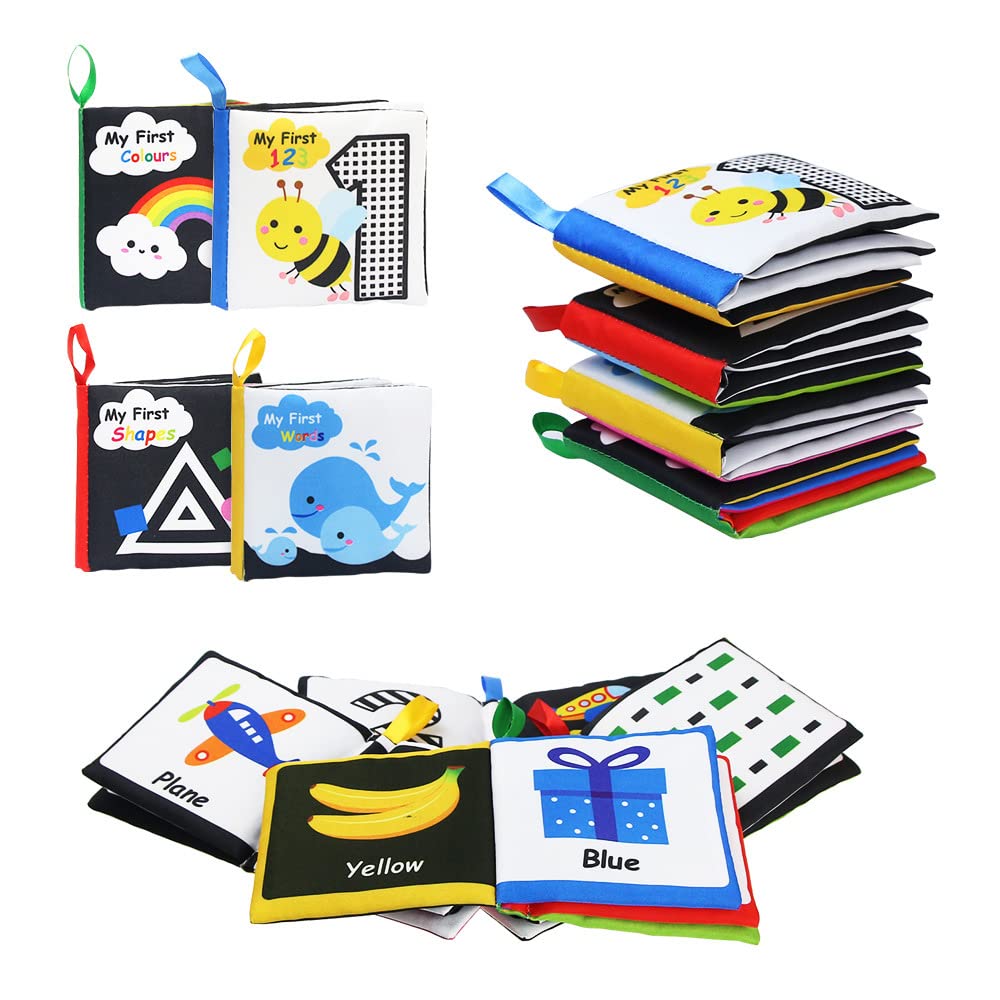 BelleStyle Baby Books 0-6 Months, Black and White Baby Books Toys My First Soft Sensory Book, Baby Cloth Books for Infants Boys and Girls, Early Educational Toys Perfect for Baby Gift-Pack of 4