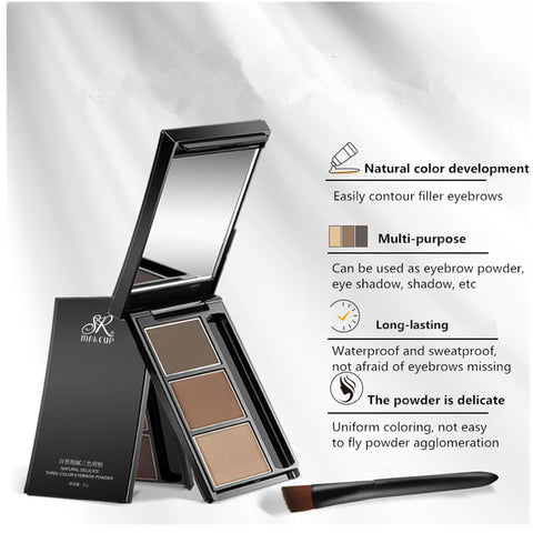 Eyebrow powder three-color brow disc waterproof eyebrow powder eyebrow makeup kit eyebrow filler to shape natural eyebrows (02# Brown, light brown, skin tone)