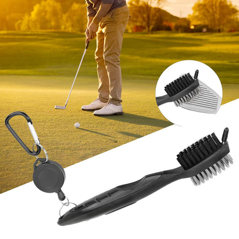 Keenso Golf Club Cleaner Brush with Nylon Steel Dual Bristles Portable Clean(Black)