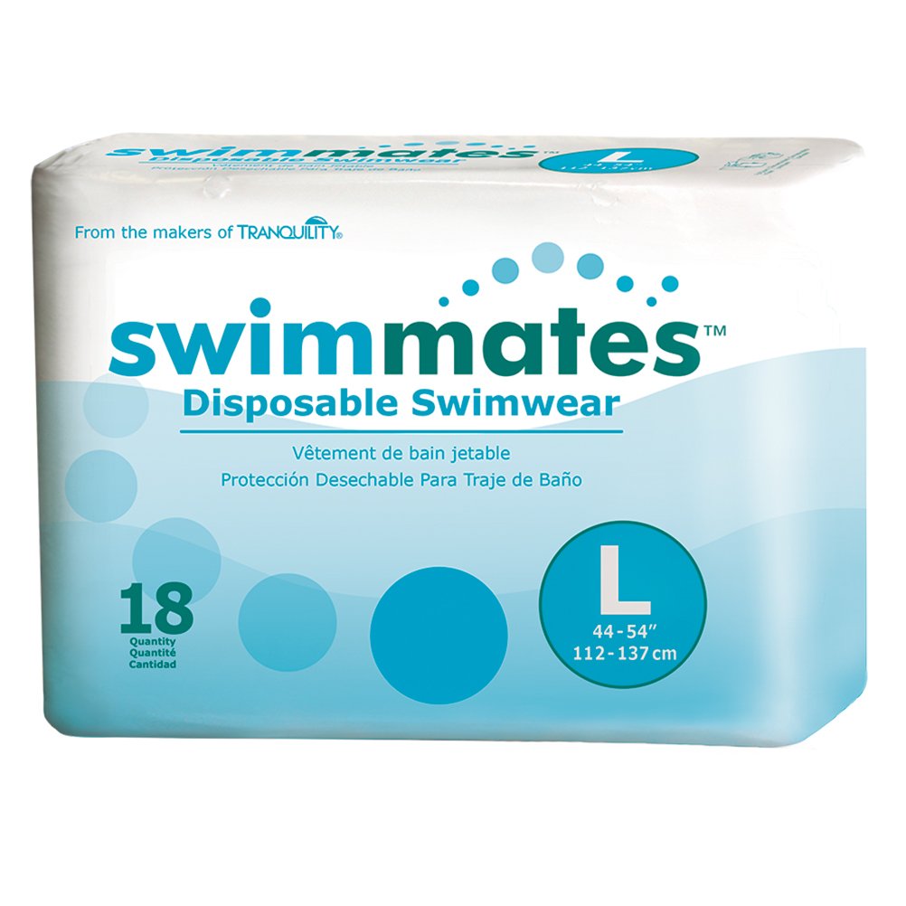 Swimmates Adult Swim Underwear, Pull-Up with Tear-Away Side Seams, Unisex, Disposable, Large (44"- 54" Waist), 18 Count (Pack of 1)