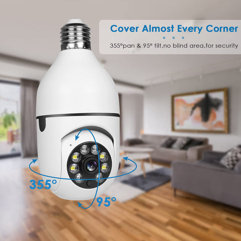 UPULTRA Light Bulb Camera Security Camera 2packs 1080P Wireless WiFi Outdoor Home IP Camera E27 360 Degree Panoramic,Motion Detection and Alarm,Two-Way Audio,Night Vision