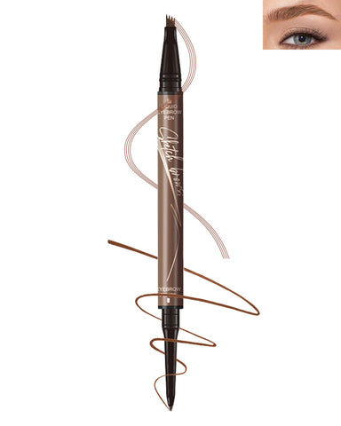 Microblading Eyebrow Pencil, Waterproof Liquid Brow Pencil 2-in-1 Tattoo Eyebrow Pen with 4 Tip Applicator & Ultra-Precise Long Lasting Eye Brow Pencil Women Natural Looking Brow Makeup-02Dark Brown