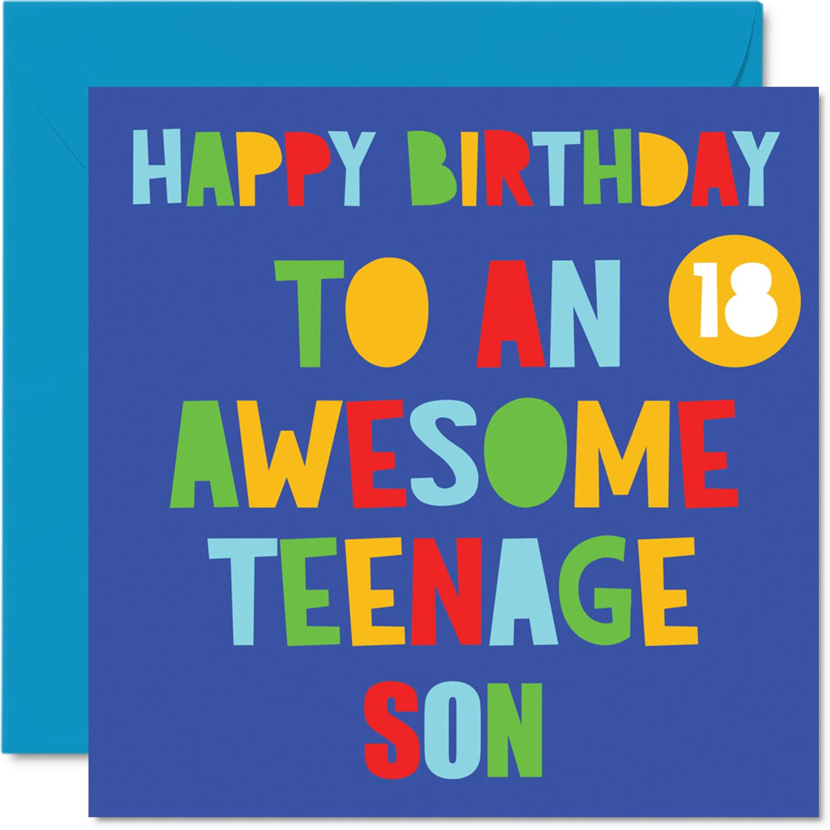 Fun 18th Birthday Cards for Son - Awesome Teenage Son 18 - Happy 18th Birthday Card for Son from Mum or Dad, Son Birthday Gifts, 145mm x 145mm Eighteen Eighteenth Bday Greeting Cards Gift