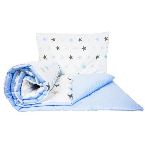 2 Piece Baby Children Quilt Duvet & Pillow Set 120x90 cm to fit Toddler Cot Bed (Stars Blue)