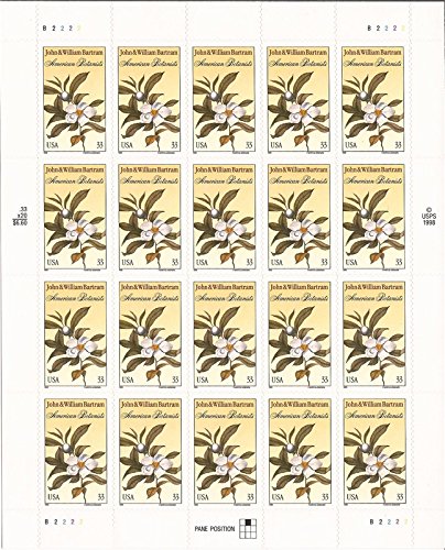 John and William Bartram: American Botanists, Full Sheet of 20 x 33-Cent Postage Stamps, USA 1999, Scott 3314