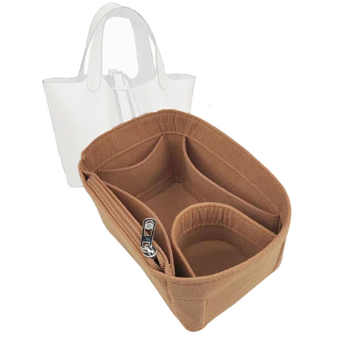 Bag Wallet Organizer -for Picotin18/22/26 Bucket Bag Liner Bag Zipper Lid Liner Organizer 1008camel-A-M