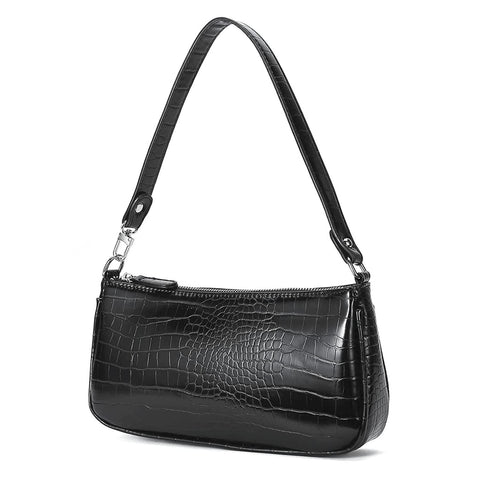 CAMILIFE Retro shoulder bag 90s shoulder bag with chic crocodile embossing print women's mini shoulder bag, women's vintage shoulder cross body handbag. (Black)